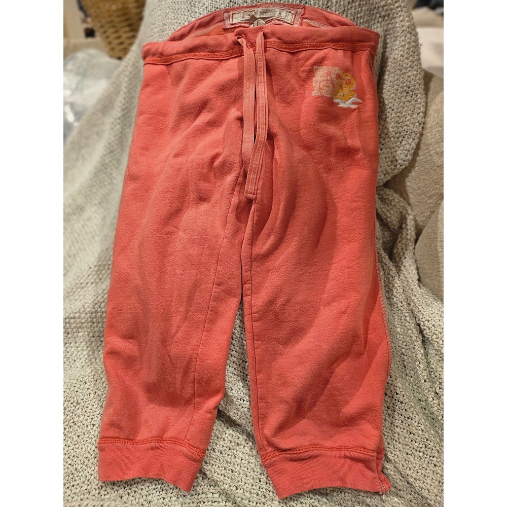 Vintage Y2K Hollister Womens Coral Pink Capri Joggers Graphic Logo Zippers M